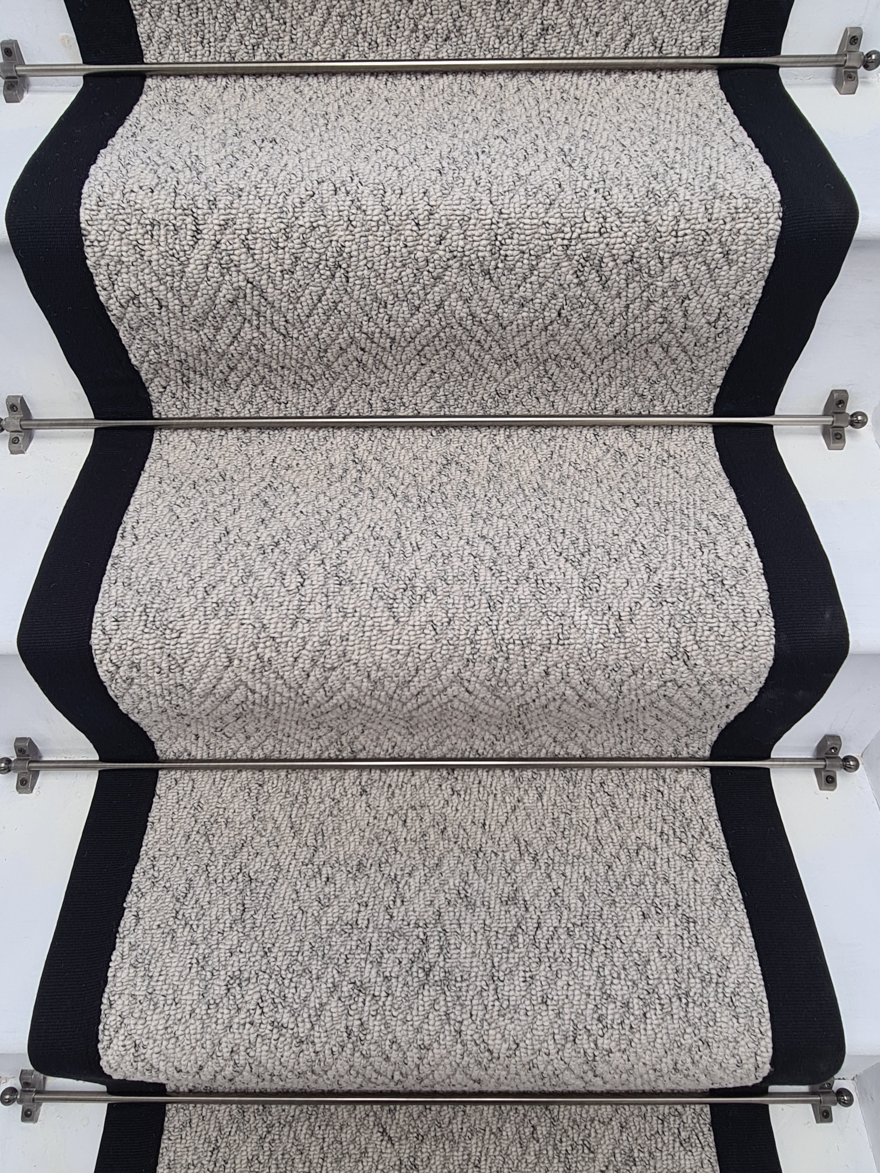 Herringbone Mirage Grey Stair Runner With 100% Cotton Black Border