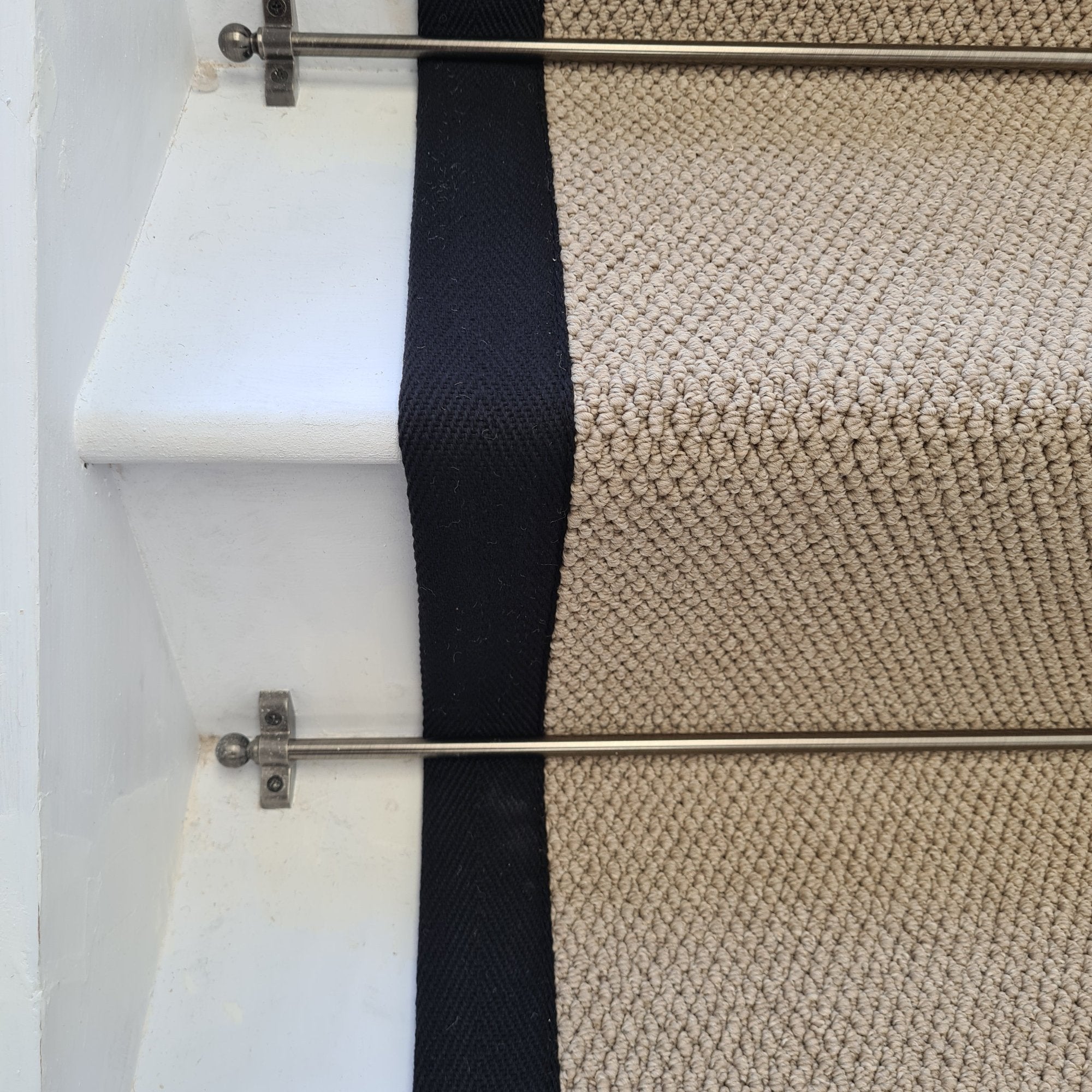 Angel High Quality Stair Runner With 100% COTTON Black Border Dark Beige - Rainbow Home