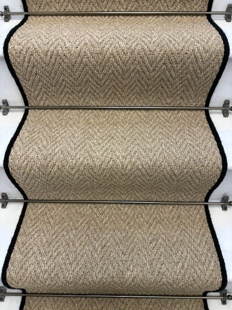 Stunning Andes Quality Herringbone Stair Runner With Pure Wool Edge Beige - Rainbow Home