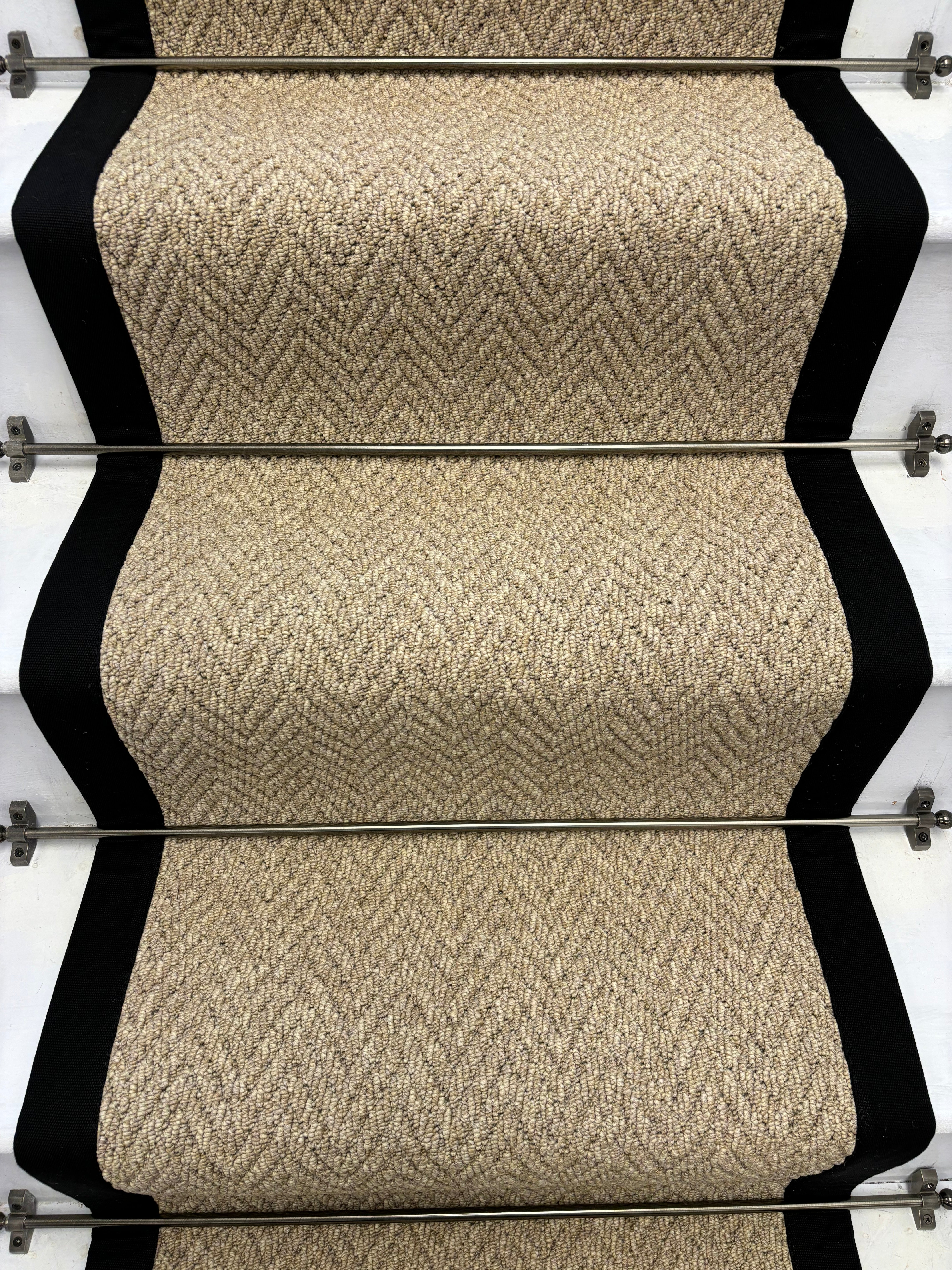 Andes Beige Herringbone Stair Runner With Black Cotton Border - Rainbow Home