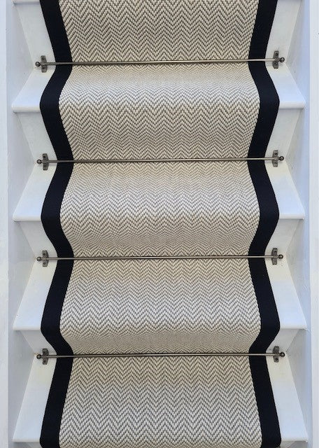 Superb quality Pure Wool herringbone stair runner with Pure Cotton Border - Rainbow Home