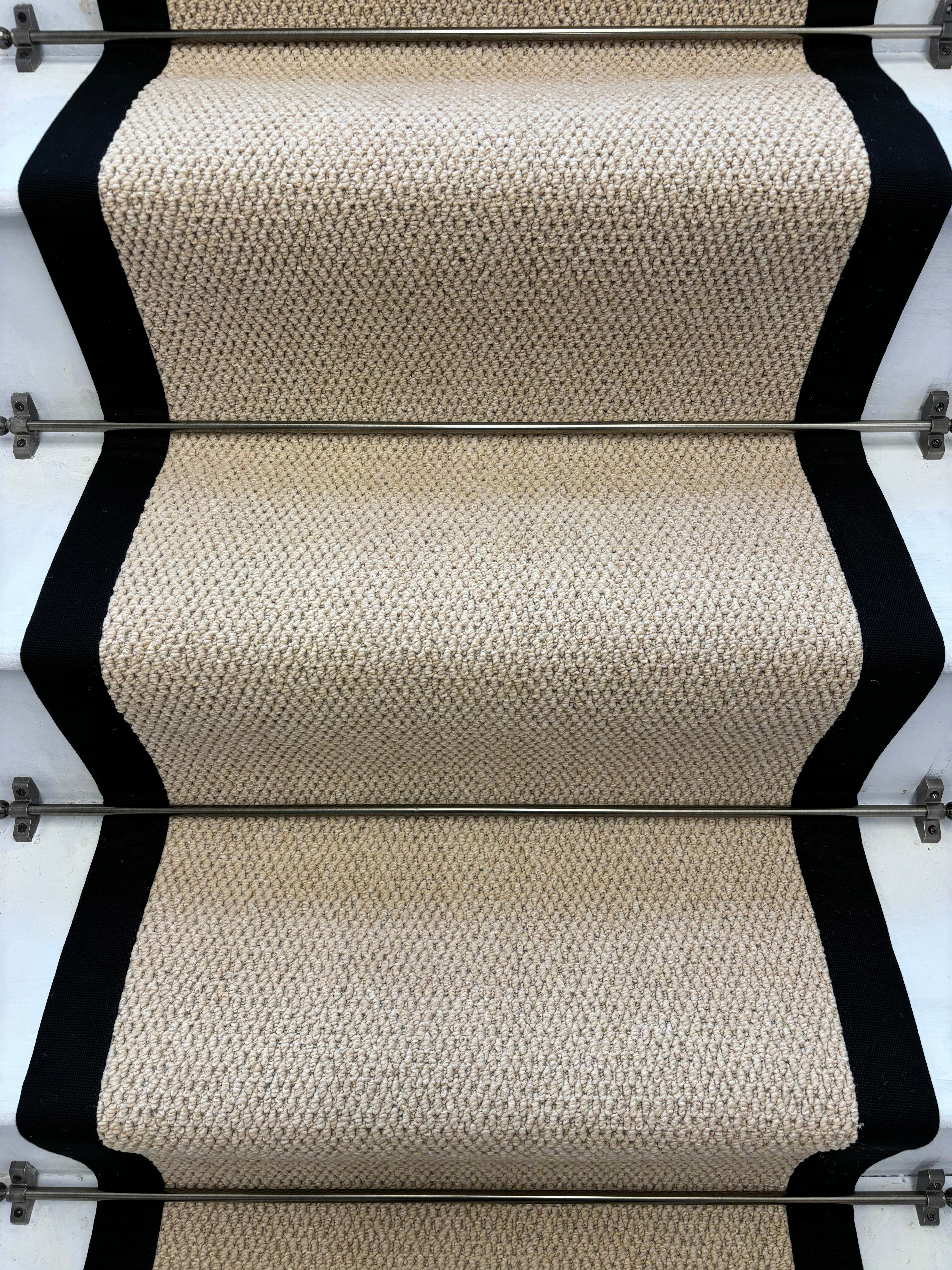 Regatta High Quality Beige Stair Runner With 100% COTTON Black Border - Rainbow Home