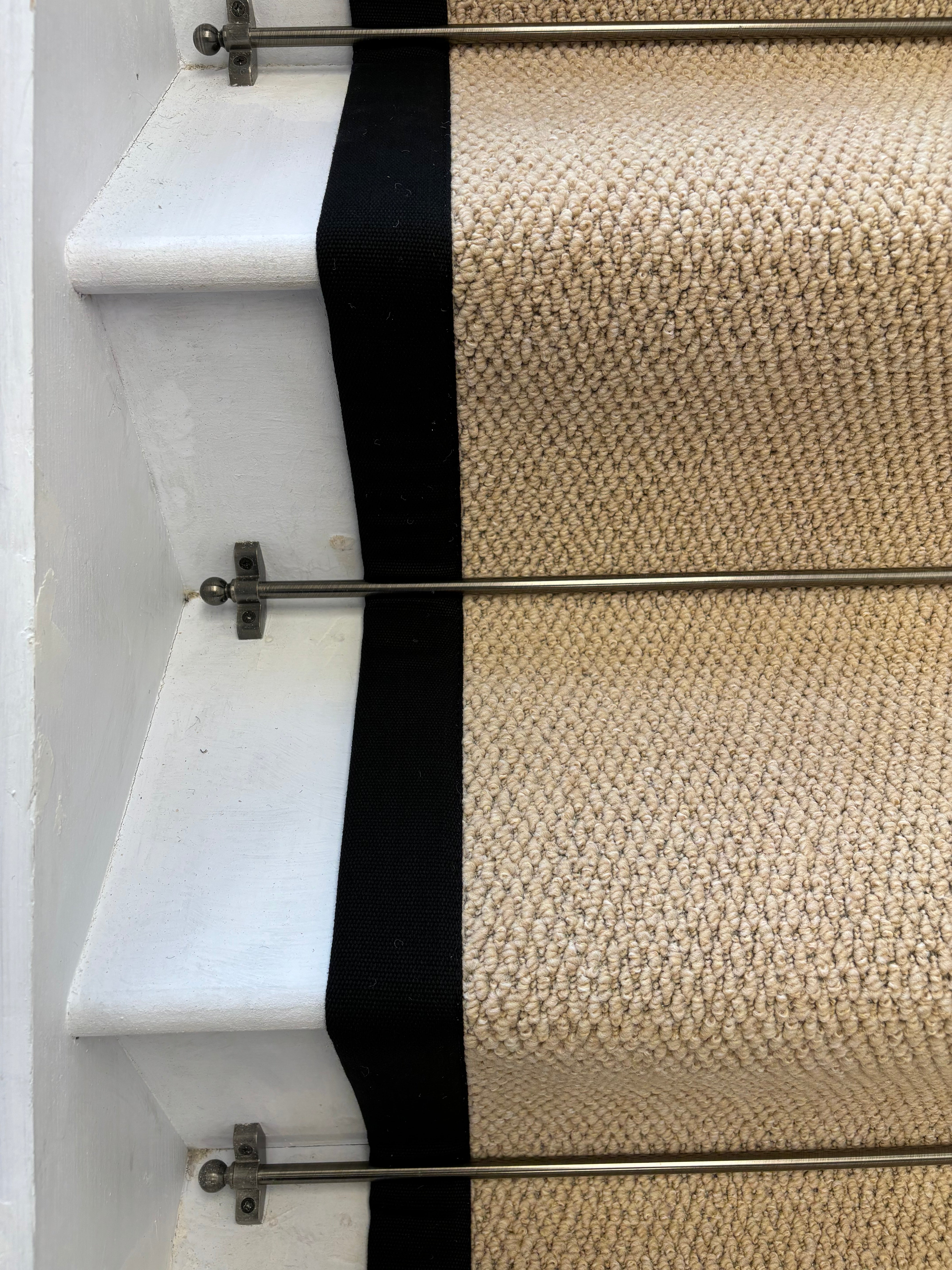 Regatta High Quality Beige Stair Runner With 100% COTTON Black Border - Rainbow Home