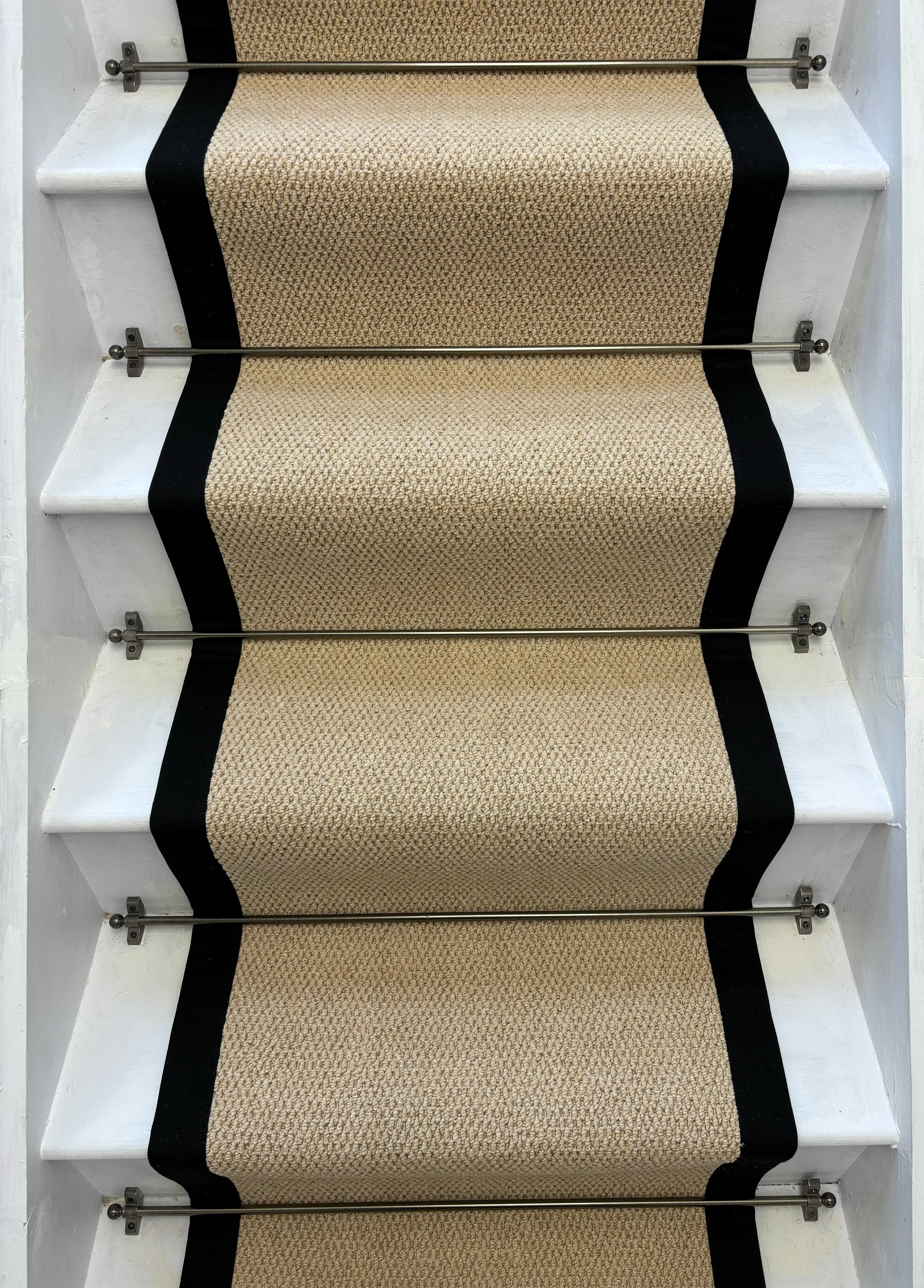 Regatta High Quality Beige Stair Runner With 100% COTTON Black Border - Rainbow Home