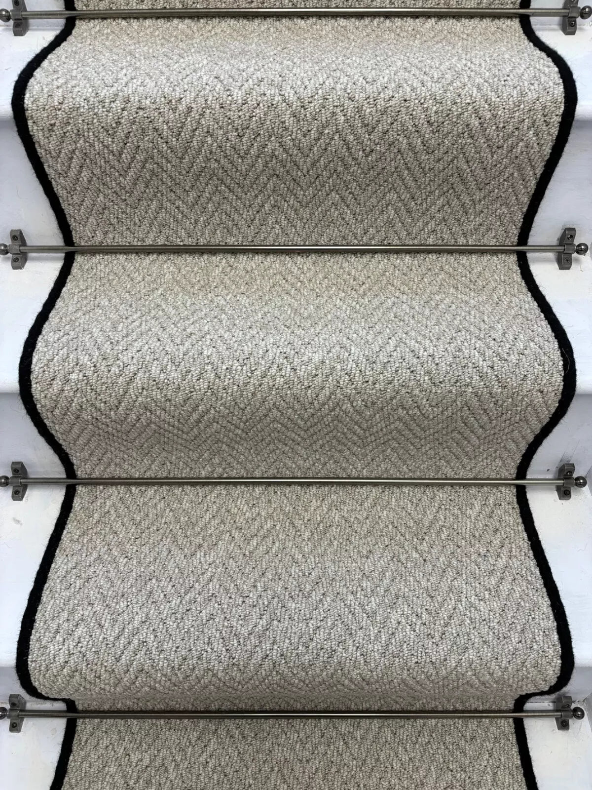 Stunning Andes Grey Quality Herringbone Stair Runner With Pure Wool Edge - Rainbow Home