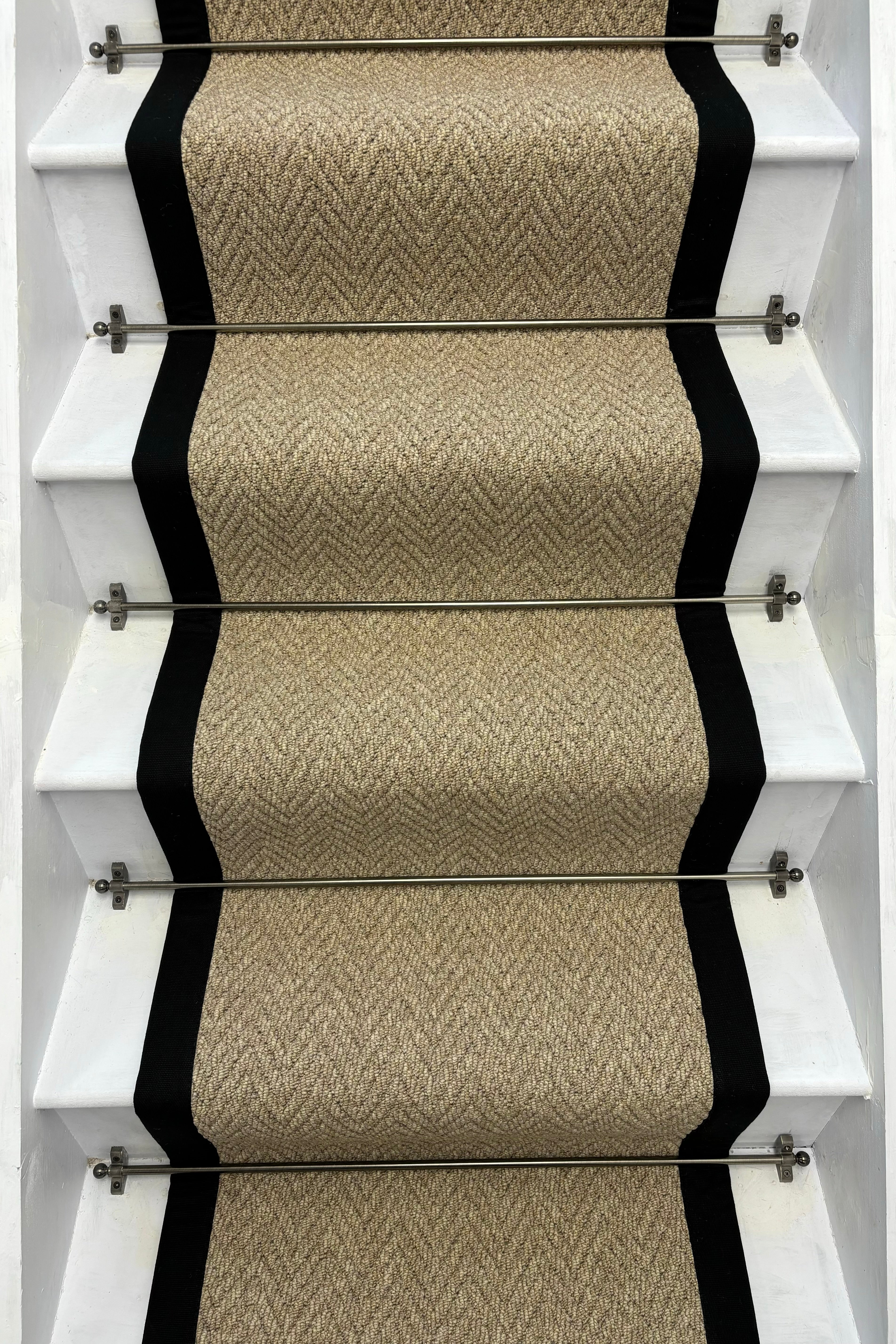 Andes Beige Herringbone Stair Runner With Black Cotton Border - Rainbow Home