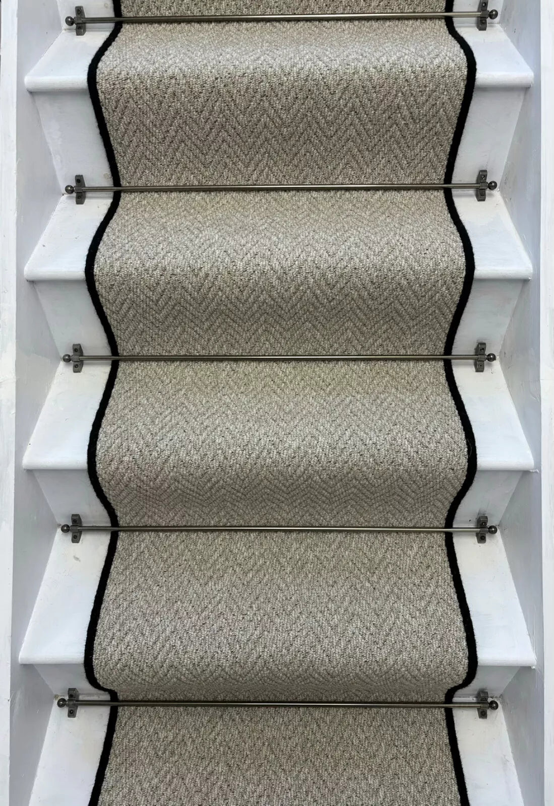 Stunning Andes Grey Quality Herringbone Stair Runner With Pure Wool Edge - Rainbow Home