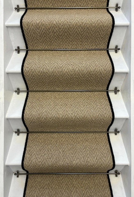 Stunning Andes Quality Herringbone Stair Runner With Pure Wool Edge Beige - Rainbow Home