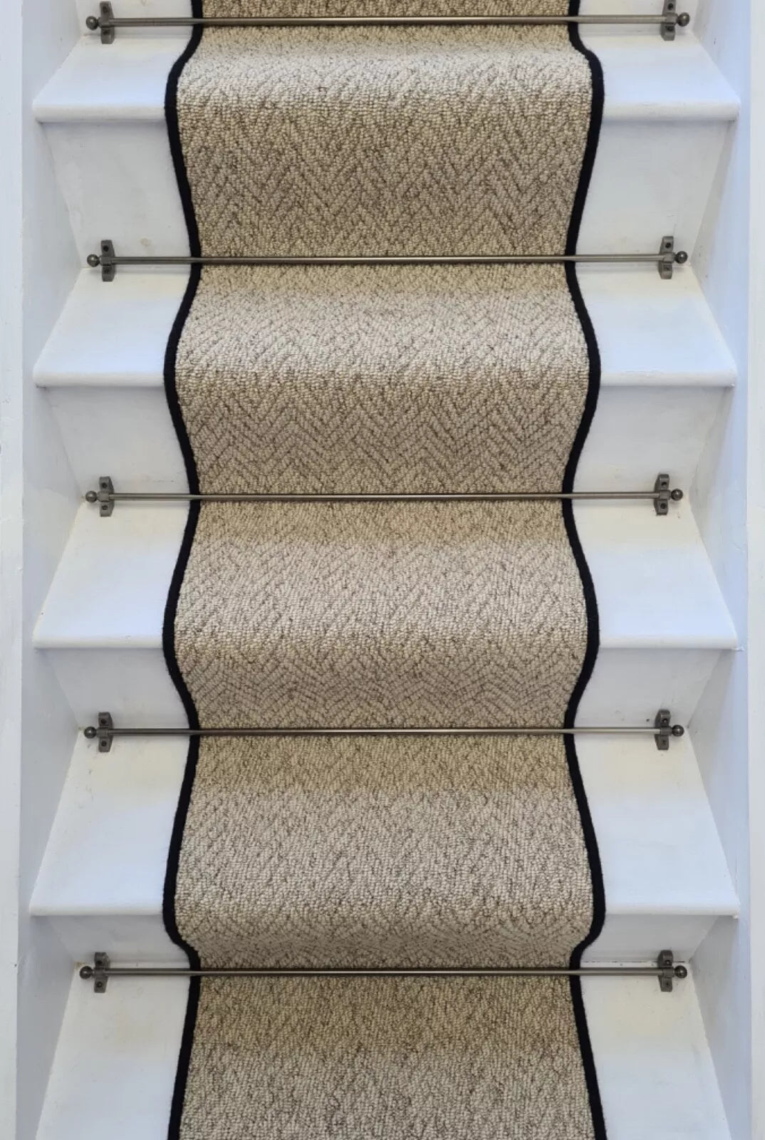 Beige Biscotti Stunning Herringbone Stair Runner With 100 % Wool Edge - Rainbow Home