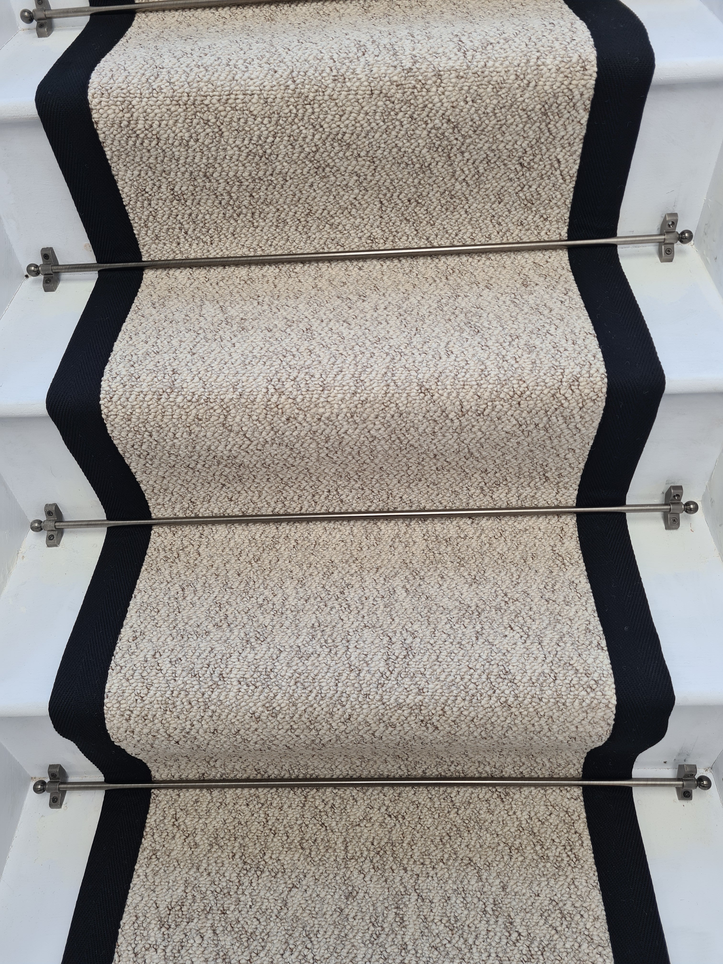 High Quality Beige Berber Weave Stair Runner With 100% Cotton Black Border - Rainbow Home