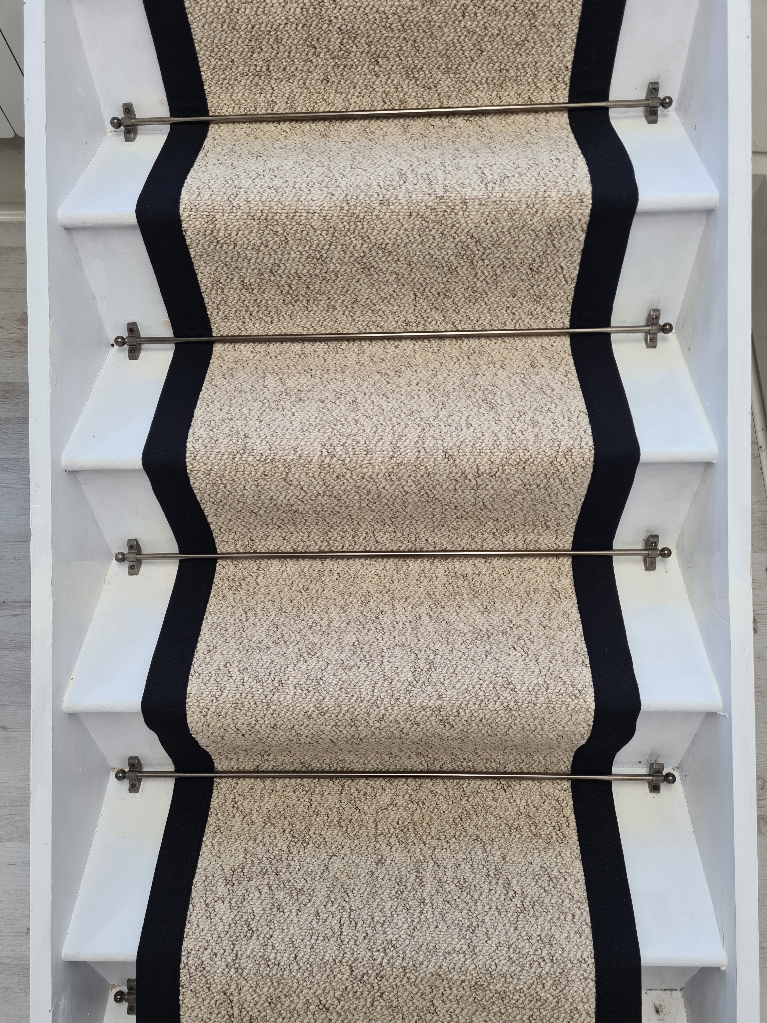 High Quality Beige Berber Weave Stair Runner With 100% Cotton Black Border - Rainbow Home