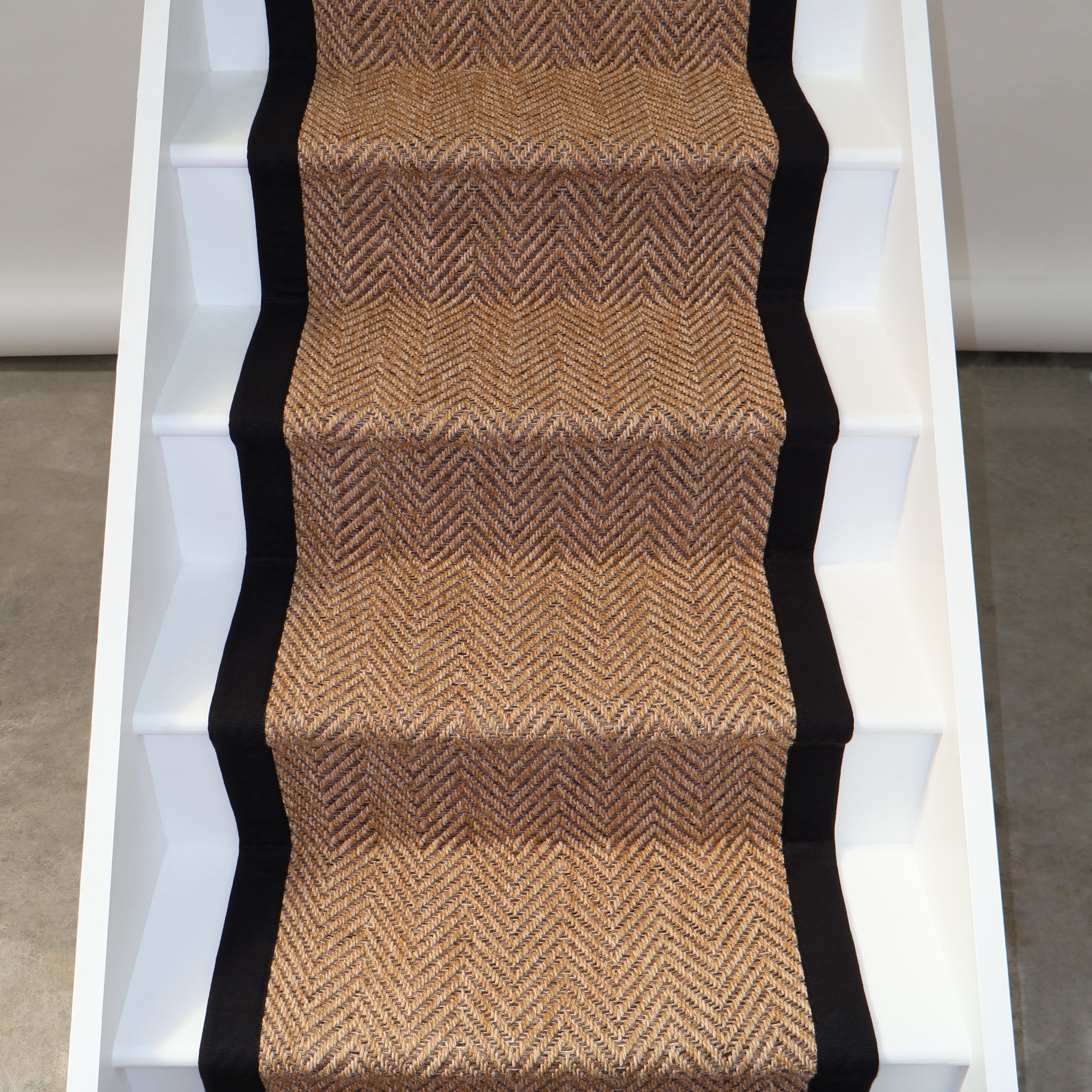 Herringbone Cotswold Stair Runner with 100% Black Cotton Border