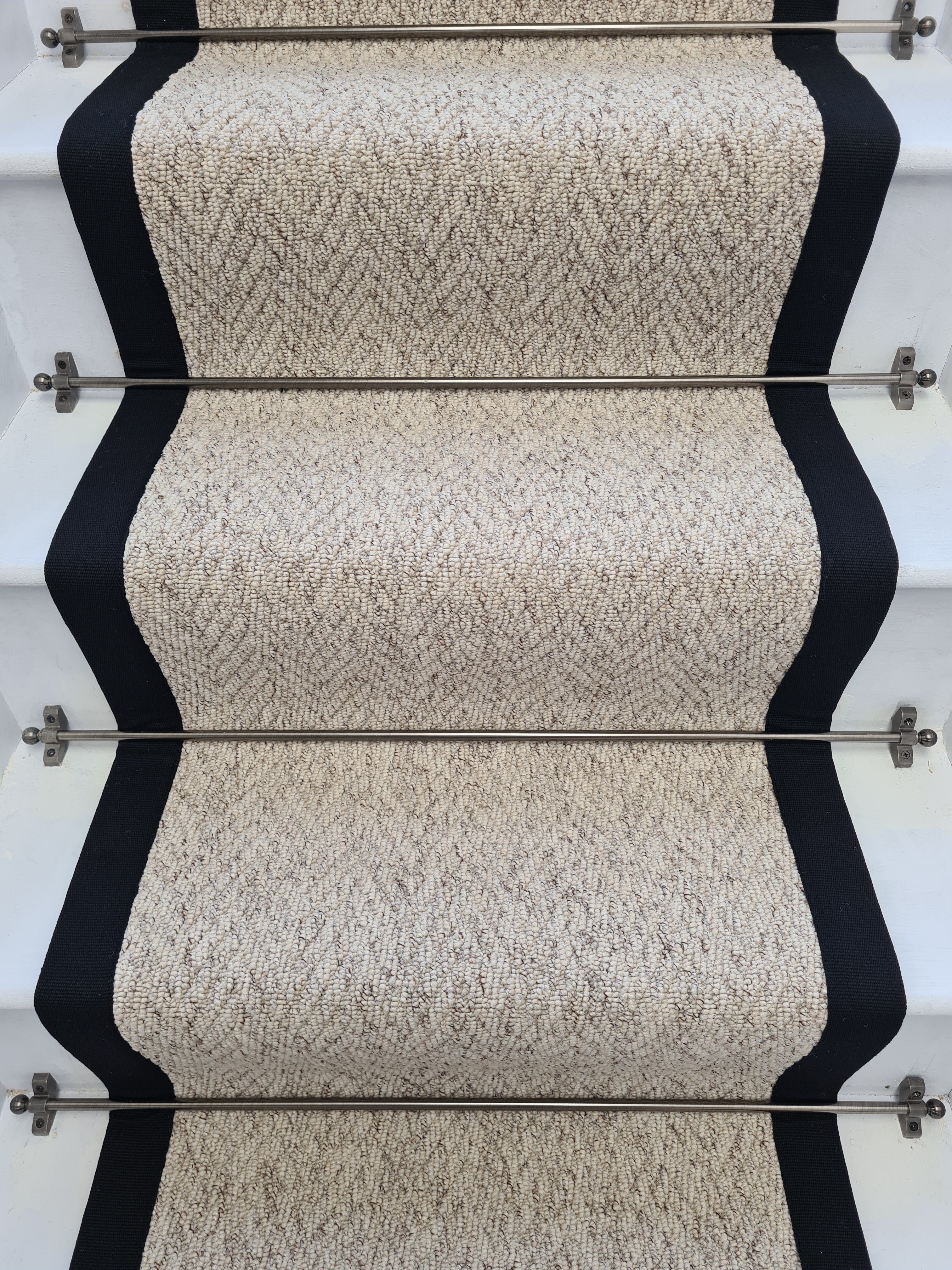 Stain Free Beige Berber Herringbone Stair Runner With Black Cotton Border - Rainbow Home