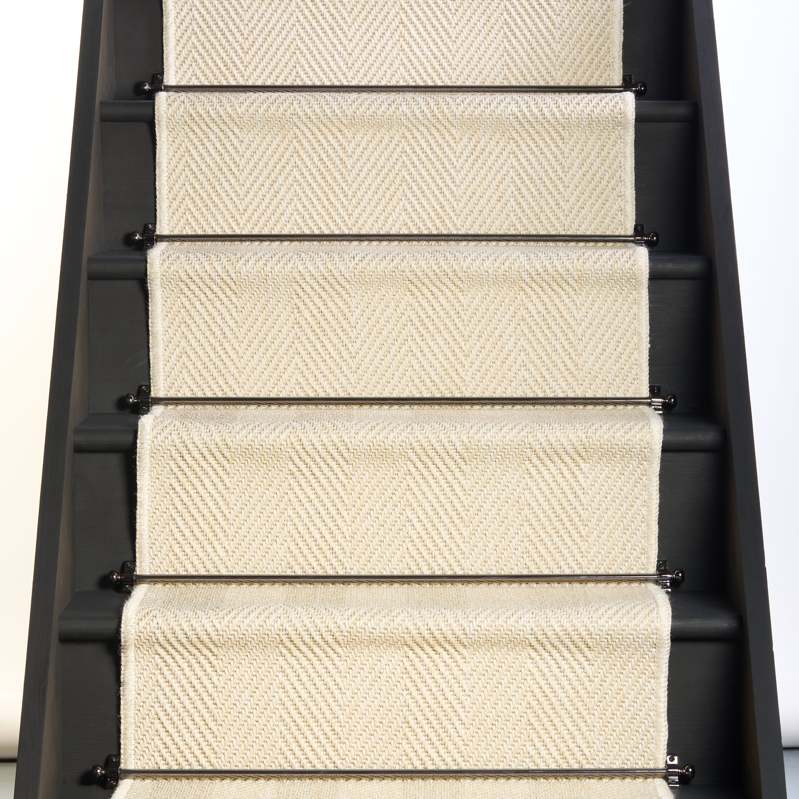 Herringbone New England Ivory Stair Runner with Self-Colour Edge