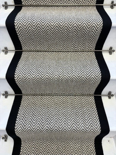 Java Quality Herringbone Stair Runner With 100 % Cotton Black Border - Rainbow Home
