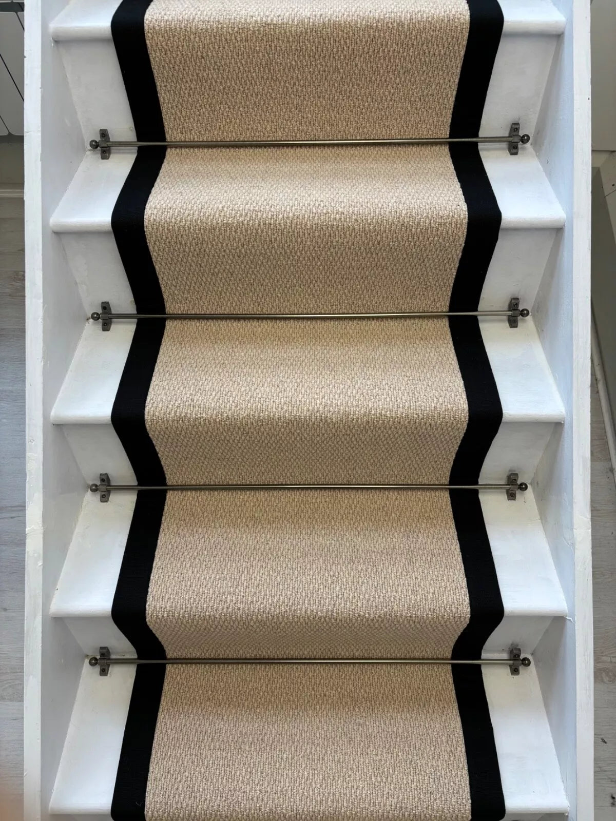 Kalahari Cream 100% Wool Stair Runner With COTTON Black Border - Rainbow Home