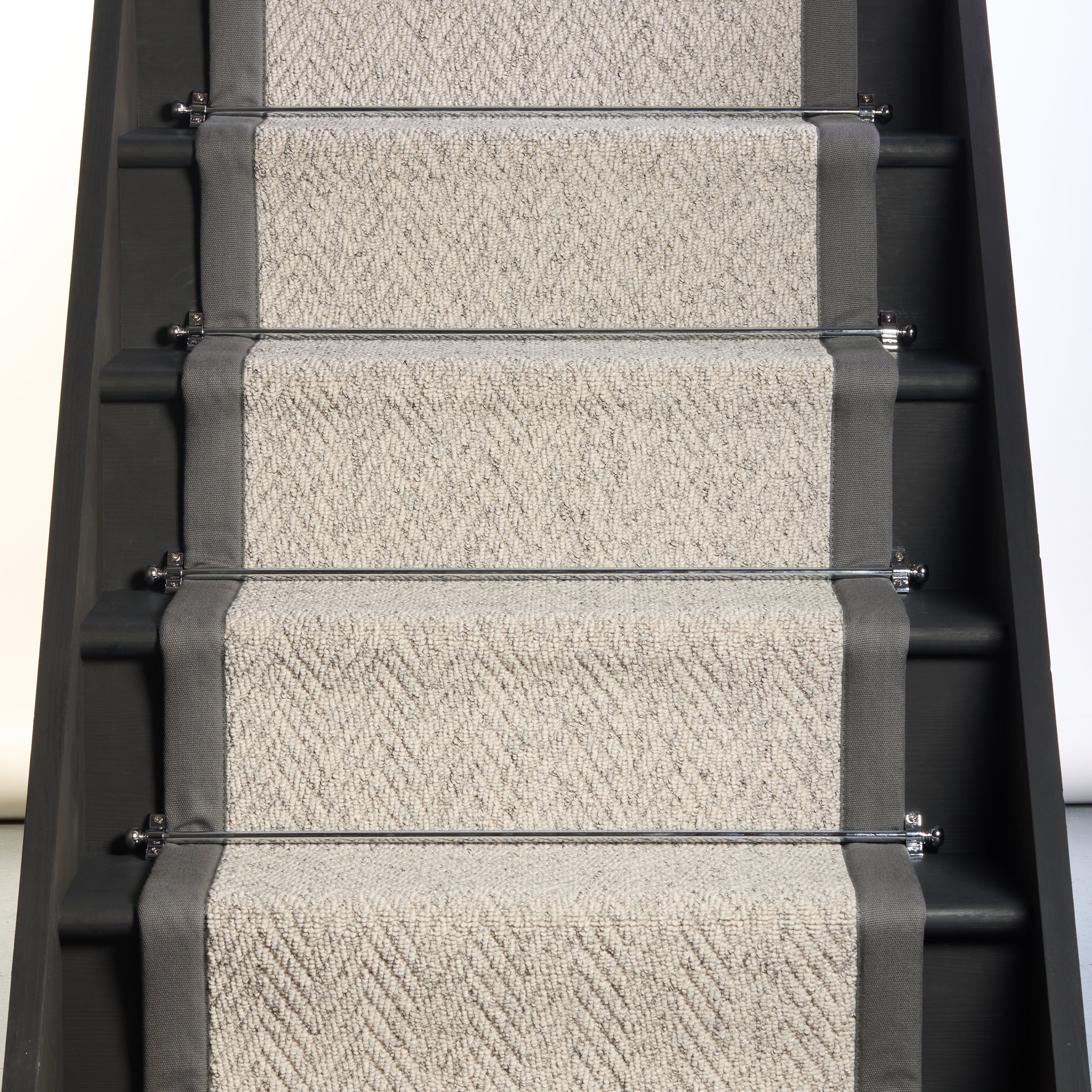 Herringbone Mirage Grey Stair Runner with 100% Cotton Grey Border